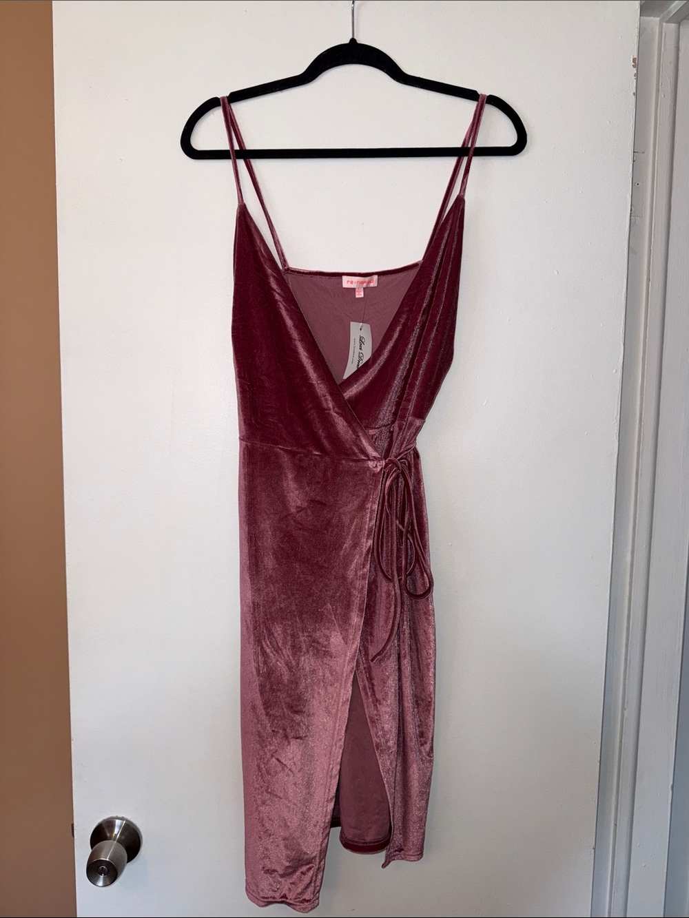 Re:Named Velvet Wrap Midi Dress in Dusty Rose